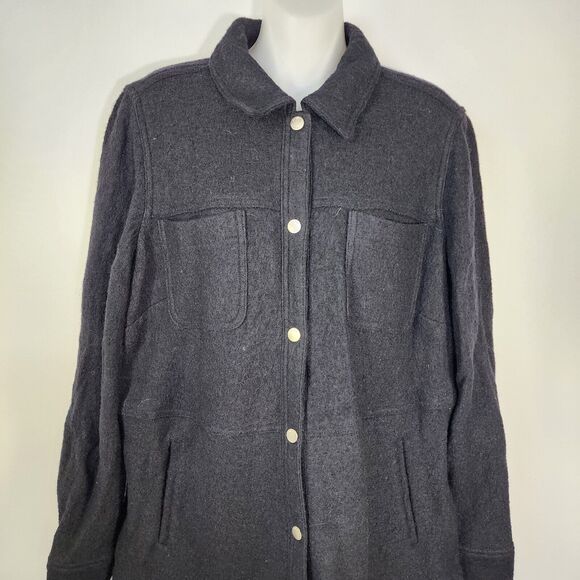 Chico's Boiled Wool-Blend Blanket Jacket Shacket Size 2 Large 12/14 Fringe Black - Picture 3 of 11